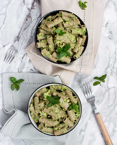 Pasta with Mint Arugula Pesto Sauce