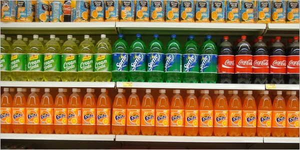 Supermarket lined with soda