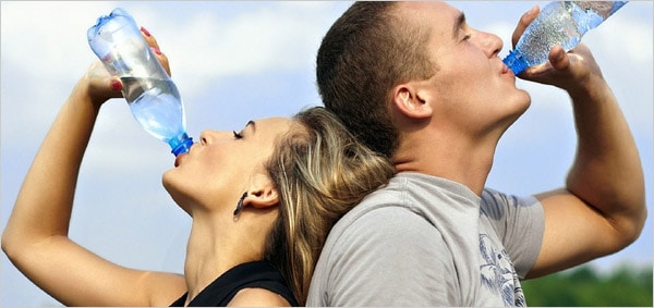 Couple drinking water